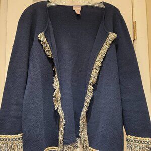 Chico's navy blue fringed cardigan size 2 (L/12)